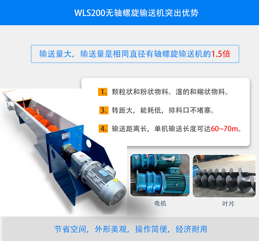 WLS200無軸螺旋輸送機突（tū）出優勢（shì）